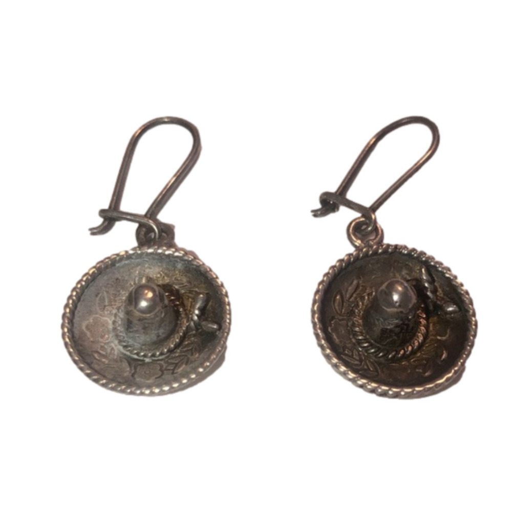VTG Taxco Avanti Sterling Silver Sombrero Dangle Earrings 1.2”